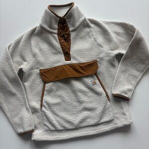 Carharrt Cream & Tan Fleece 1/4 Relaxed Fit Fleece size small